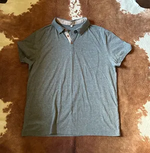 Grey men's polo from Amazon size large More fitted 95% cotton 5% spandex thumbnail 1