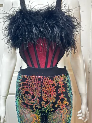 Revolution 10th House Dance Costume sequin Feather jumpsuit ZODIAC thumbnail 7