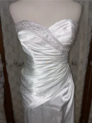 Beautiful David’s Bridal Satin Sheath Wedding Gown thumbnail 4