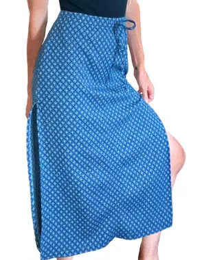 Rave 4 Real Vintage Blue Geometric Print High Rise Double Slit Midi Skirt thumbnail 1