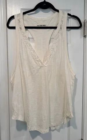 NWOT Free People We The Free Size M Cream Crochet Trim Racerback Layer Tank Top thumbnail 1