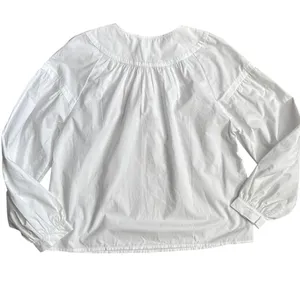 J.Crew Shirred Popover Top in Cotton Poplin Bright Gold Buttons White Size XS thumbnail 5