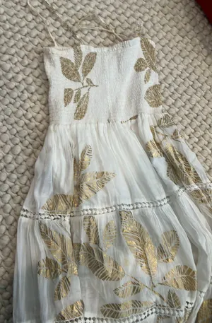 White And Gold Feather Pattern Maxi Dress thumbnail 1