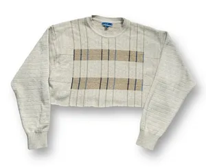 Vintage Sweater Tan Knit Striped Custom Cropped Crew Neck Indie Lightweight thumbnail 1