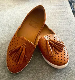 Caramel Brown Latticed Leather Tassel Loafers Flats US 5 thumbnail 1
