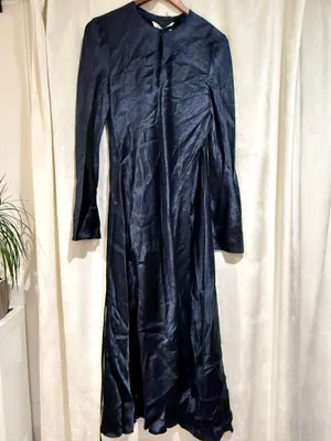Zara Midnight Blue Long-Sleeve Midi Wrap Dress Size Small thumbnail 3