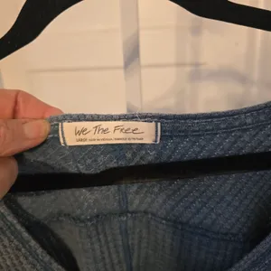 We The Free Waffle Knit V-Neck Pullover in Denim Blue thumbnail 2