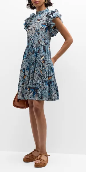 Ulla Johnson Denia Dress Blue Floral Ruffle Tiered Mini 8 thumbnail 1