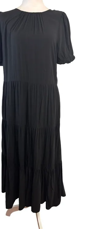 J.Crew‎ Re-Imagined Tiered Maxi Dress Womens S Black Puff Sleeve Pockets Cottage thumbnail 1