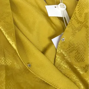 WAYF Yellow Gold Snake Print Long Sleeve Mini Dress Ruched Low Cut Large New‎ thumbnail 6