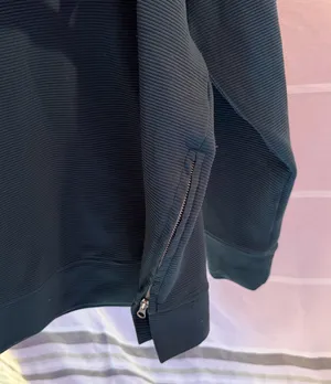 Danskin Dark Teal Ribbed Zip Sleeve Crewneck | Minimalist Edgy Cozy Sweatshirt thumbnail 4