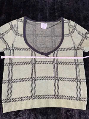 RVCA Green Black Plaid Knit Crop Top Bow Scoop Neck Short Sleeve EUC Size M thumbnail 8