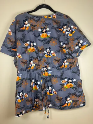Disney Vampire Mickey Halloween Scrub Top XL Drawstring Waist Three Pocket thumbnail 7