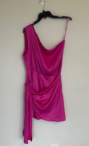Runaway The Label Pink Faux Wrap One Shoulder Satin Dress Size 8 thumbnail 1