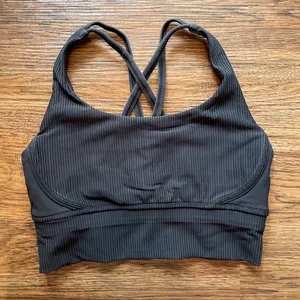 One Activewear Sports Bra Black Washed Ribbed Longline Sz 6 Strappy Back thumbnail 1