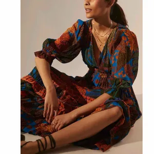 Anthropologie x Farm Rio Puff Sleeve Maxi Dress Size Small thumbnail 9