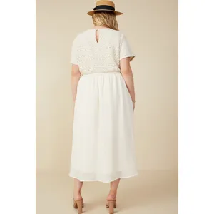 NWT Hayden Los Angeles Cream Crochet Lace‎ Mix Media Midi Dress 3XL thumbnail 10