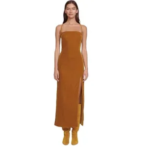 $426 Staud Women's Brown Bellamy Lace-Up Back Velvet Midi Dress Size Small thumbnail 3