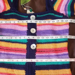 Farm Rio Sweater Dress XS Striped Short Sleeve Winter Summer Fall Boho Retro thumbnail 13