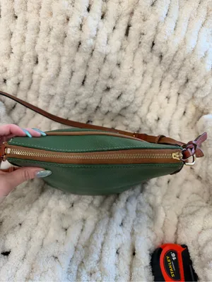 Dooney & Bourke Emerald Green Pebbled Leather Shoulder Bag with Brown Trim thumbnail 6