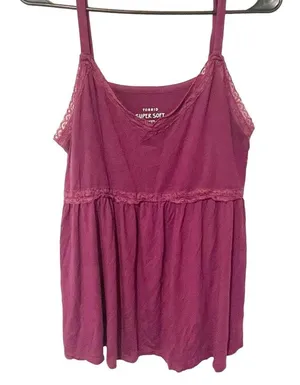 Torrid Plus Size 1X Purple Super Soft Berry Lace Babydoll Cami thumbnail 2