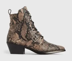 AllSaints Katy Snakeskin Leather Buckle Boots Brown Black Pointed Toe Size‎ 40 thumbnail 1