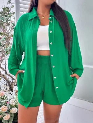 SheIn Green gauze shorts set thumbnail 1