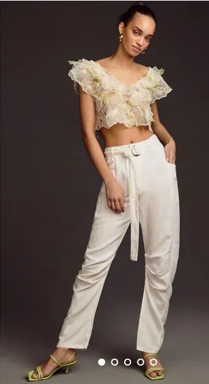 Anthropologie Pilcro Tucked-Knee Tapered Trousers Linen Size 29 White‎ thumbnail 1