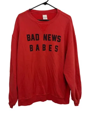 People of Leisure Sweatshirt Womens Small Red Bad News Babes Graphic Crew Neck thumbnail 1