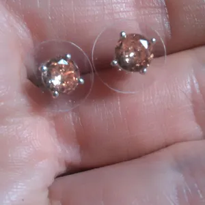 Simulated Champagne Diamond Stainless Steel Solitaire Stud Earrings thumbnail 9