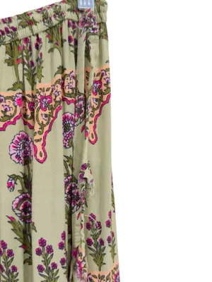Boho Floral Wide Leg Palazzo Pants Size 38 Sage Green Pink Print Elastic Waist thumbnail 4