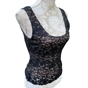 Hanky Panky 90s Y2K Vintage Tank Top Black Lace Nude Mesh Boho Fairy Grunge Whimsigoth Sz M thumbnail 5