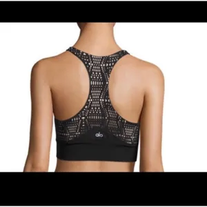ALO Yoga Illuminate Black Nude High Neck Laser Cut Sport Bra- Size XS thumbnail 2