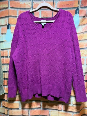Kim Rogers fushia pink cable knit 3x plus size long sleeve sweater thumbnail 1