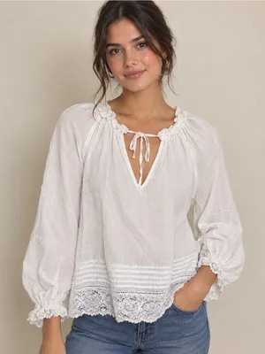Zadig & Voltaire White Boho Lace-Trim Peasant Blouse thumbnail 1