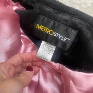 Metrostyle Black Suede‎ Embroidered Floral Jacket Sz M Hook Eye Coat STAINS! thumbnail 13