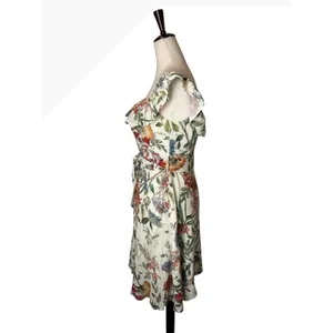 Zara Floral Off The Shoulder Dress Women Small Ivory Floral‎ Ruffle Boho Cottage thumbnail 6