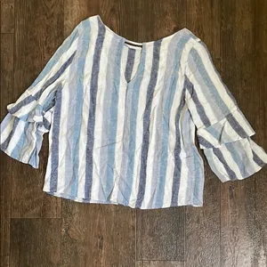 Urban Romantics Striped Blue and White Women's Top thumbnail 2