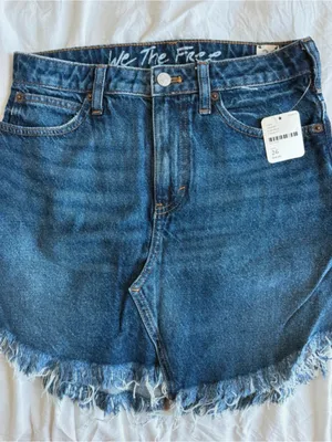 Free People We The Free Blue Denim Frayed Hem Women's Shorts thumbnail 1