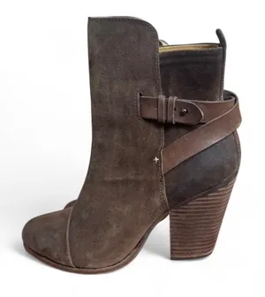 Rag & Bone Kinsey Ankle Boots Brown Suede Wrap Strap Block Heel Womens 39.5 9.5 thumbnail 1