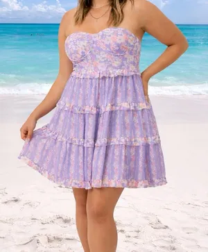 NEW Altar’d State Floral Corset Mini Dress Size Large NWT thumbnail 1