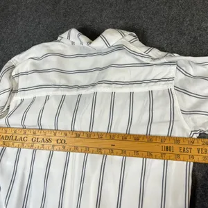 Abercrombie & Fitch Womens Small White Navy Blue Striped Button Down Viscose Top thumbnail 10