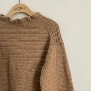 Madewell Merino Wool Blend Textured Knit Ruffle Sweater Camel Brown Size S thumbnail 7