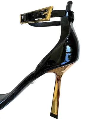NWOT SCHUTZ Leather Ciara Gold Heel Stiletto Sandals Black Size 8.5 thumbnail 3
