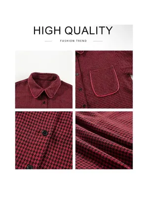 NEW Houndstooth Shacket Jacket Long Sleeve Button Down Shirt L Red Size L thumbnail 6