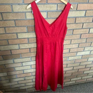 Joie 100% Linen Sleeveless Midi Dress With Pockets Size 8 Red Stretch Waist thumbnail 4