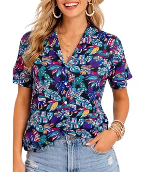 Vintage Colorful Festival Button Up‎ Shirt Southwestern Medium Novelty Print thumbnail 1