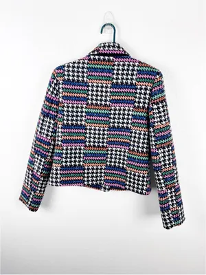 AMANDA UPRICHARD Tweed Multicolored Button Lined Patches Blazer Size Small Chic thumbnail 2