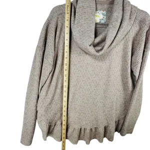 Maeve Anthropologie Cowl Neck Ruffle Hem Pullover Sweater Top‎ Small Waffle Knit thumbnail 8