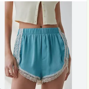 Urban Outfitters NEW Out From Under Annie Lace-Trim Satin Micro Short Cameo Blue Medium thumbnail 2